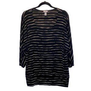 Chico’s Travelers 3/4 Sleeves Scoop Neck Top Size 3 US XL Slinky Black Stripes
